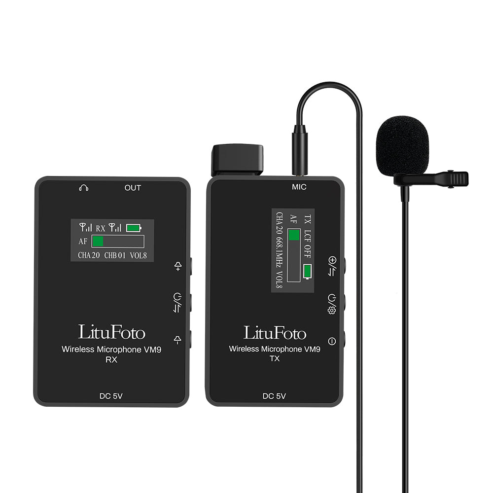 Litufoto VM9 Kit Microfono Wireless Black 3,5mm 2TX