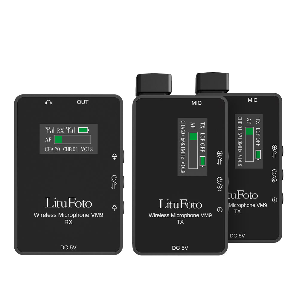 Litufoto VM9 Kit Microfono Wireless Black 3,5mm 2TX