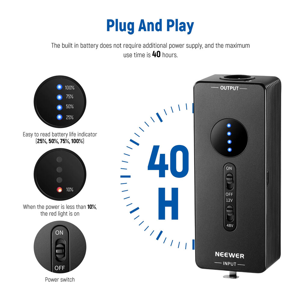 NEEWER PP1 RECHARGEABLE PORTABLE PHANTOM POWER SUPPLY