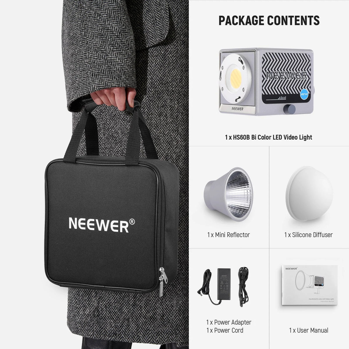 NEEWER HS60B 60W Bi-Color Mini COB LED Video Light